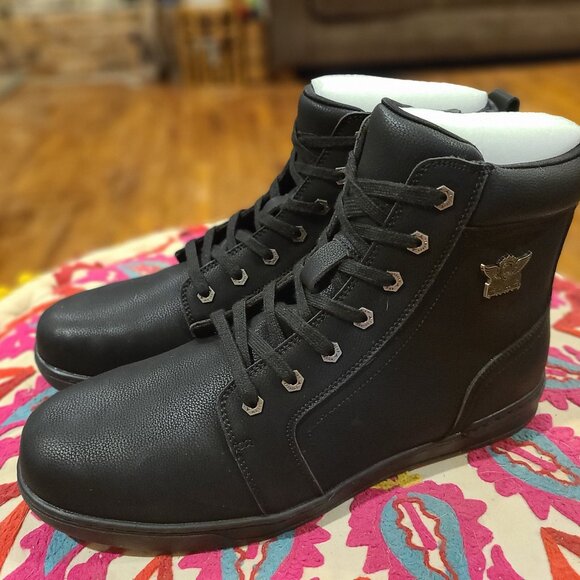 Men's high top black leather boots, Dream Apparel NEW size 12 - Picture 1 of 7